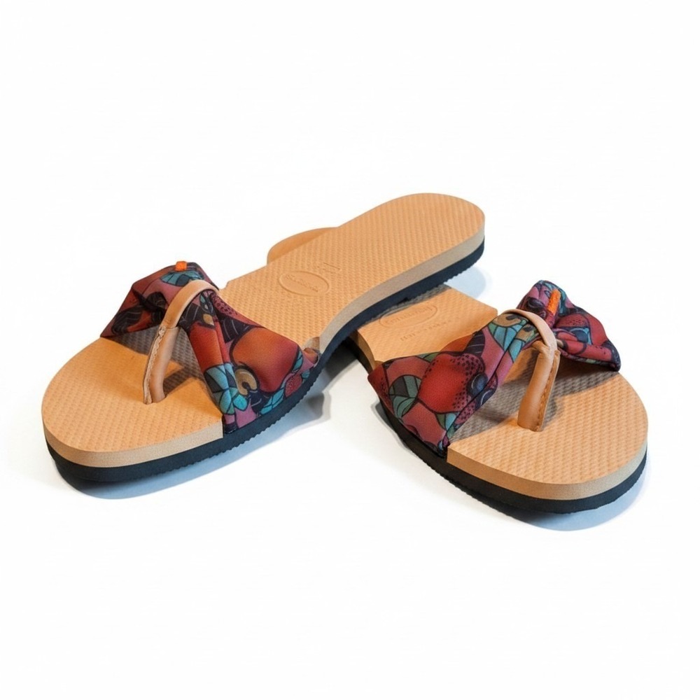Havaianas Womens Slim Tropical Fruit Print Bow Flip Flop Sandals Tan Multi 9/10W
